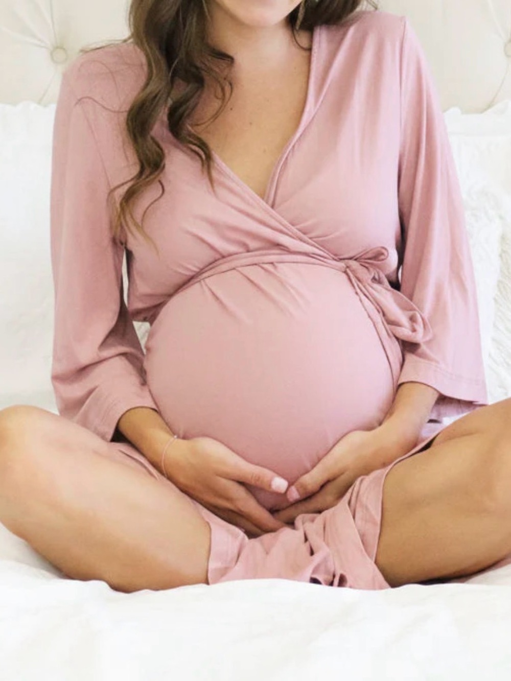 Caden Lane Solid Light Baby Pink Bamboo Viscose Spandex Maternity Robe One Size